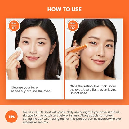 VELAMO ADVANCED Retinol Eye Balm Stick: Made in Korea, Upgraded 8-IN-1 Formula with Collagen, Niacinamide & Peptides – Under Eye Cream for Dark Circles, Puffiness & Wrinkles, 0.35oz/10g