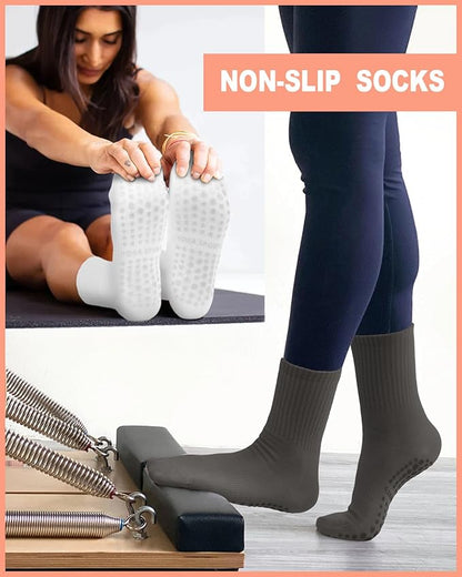 3/6 Pairs Grip Pilates Socks for Women, Non-slip Yoga Athletic Socks for Barre Ballet Barefoot Workout Hospital