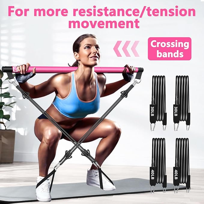 Pilates Bar Kit with Resistance Bands,Pilates Bar with Stackable Bands Workout Equipment for Legs,Hip,Waist and Arm,Exercise Fitness Equipment for Women & Men Home Gym Yoga Pilates