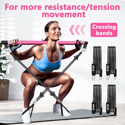 Pilates Bar Kit with Resistance Bands,Pilates Bar with Stackable Bands Workout Equipment for Legs,Hip,Waist and Arm,Exercise Fitness Equipment for Women & Men Home Gym Yoga Pilates