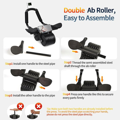 2024 New Ab Roller Wheel with Timer & Knee Mat,Automatic Rebound Abdominal Wheel with Elbow Support Ab Workout Equipment for Strengthening Core Muscles Abs Exercise Roller for Women Men