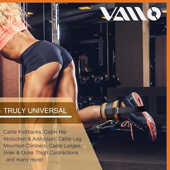 VAIIO Ankle Straps for Cable Machines,Adjustable Comfort fit Neoprene, Reinforce Double D-Ring - Premium Ankle Cuffs to Improve Abdominal Muscles, Lift The Butts, Tone The Legs for Men & Women