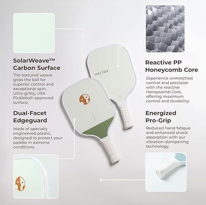 HELIOS Beginner Pickleball Paddle Set of 2 | Includes Slate & Misty Paddles | Particle-Printed Carbon Fiber with 13mm Reactive Core | 8oz, Ideal for Beginners | USAP Approved