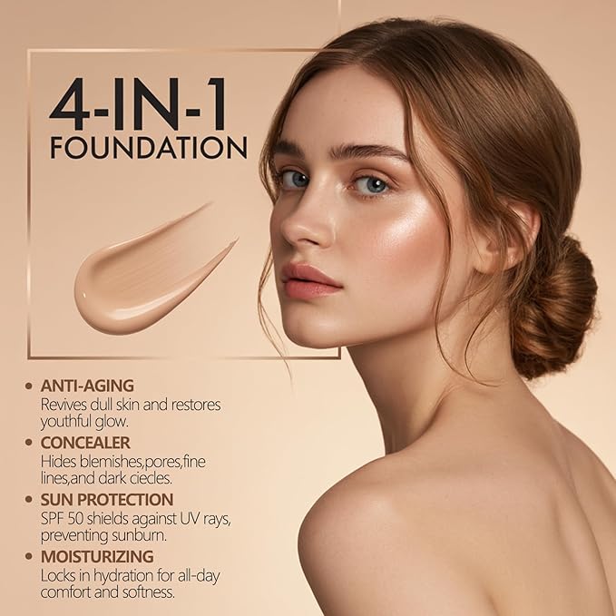 4-in-1 Color Changing Foundation with SPF 50 - Adapts to & Matches Skin Tone, Korean-Inspired Formula with Sunscreen, Adaptive Makeup Base (#2 Neutral)