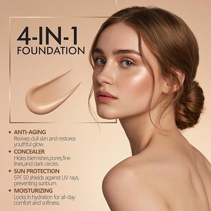 4-in-1 Color Changing Foundation with SPF 50 - Adapts to & Matches Skin Tone, Korean-Inspired Formula with Sunscreen, Adaptive Makeup Base (#2 Neutral)