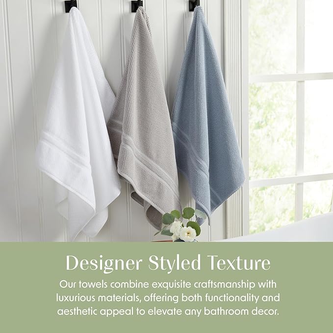 Springtree Home Blue Bath Towels Set of 4 | Popcorn Textured | 100% Combed Cotton | Absorbent Quick-Dry Towels for Bathroom | Oeko-TEX® Standard 100 Cotton | Poli Collection - Blue Fog