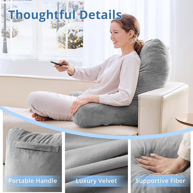 Sasttie 25-inch Reading Pillows for Sitting in Bed Adult, Jumbo Velvet Back Pillow Bed Sitting Up, XL High Back-Rest Support Cushion for Sit Up on Couch & Floor, Oeko-Tex Certified, Dark Grey