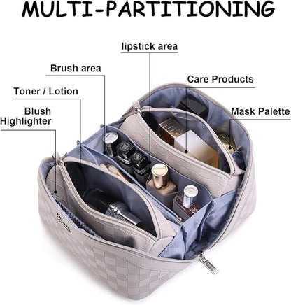 BOYATU Travel Makeup Bag Organizer Cosmetic Bag: 3 Pcs Set Make up Bags for Women with Handle - Waterproof Vegan Leather Toiletry Bags Travel Essentials Pouch with Compartments (C-13-Gray)