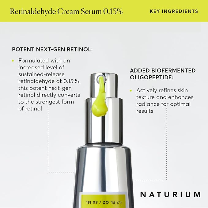 Naturium Retinaldehyde Cream Serum 0.15%, Advanced Anti-Aging & Smoothing Potent Face & Skin Care, 1.7 oz