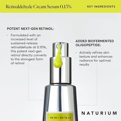Naturium Retinaldehyde Cream Serum 0.15%, Advanced Anti-Aging & Smoothing Potent Face & Skin Care, 1.7 oz