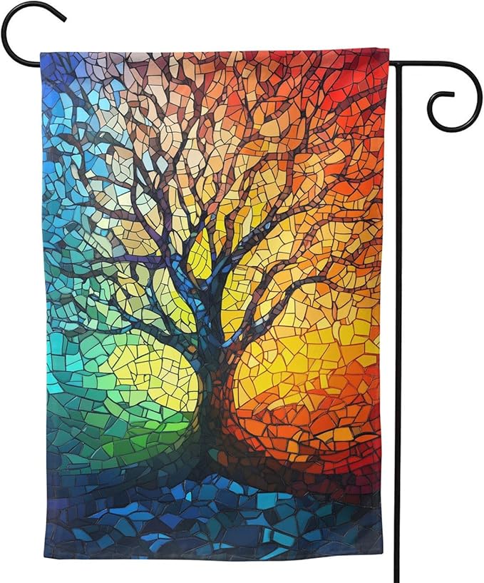 Mosaic Tree Garden Flag 12x18 In Double Sided Yard Flags Lawn Sign Decor No Flagstand
