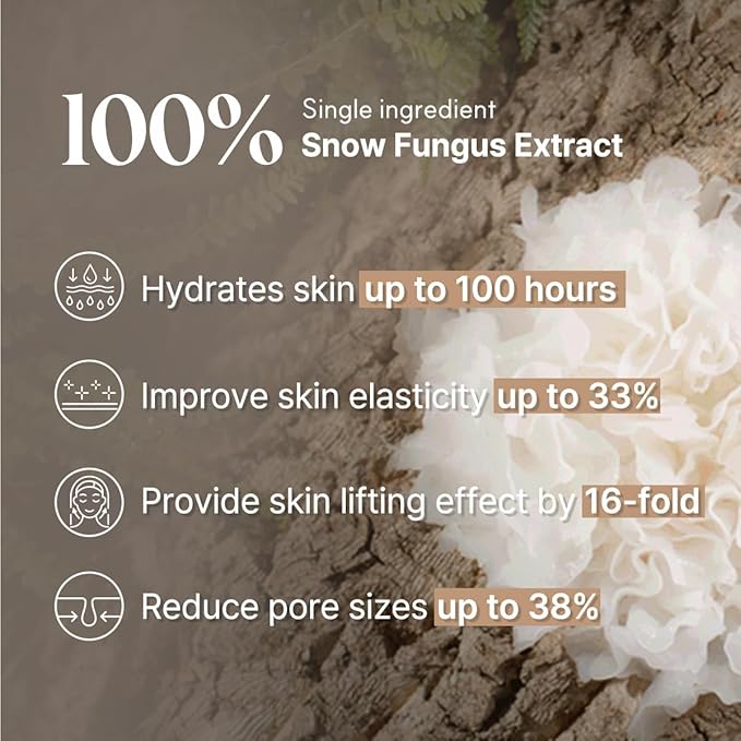 Signature Origin 100 Snow Mushroom Mask (5-packs), 100% Snow Mushroom Extract Serum Facial Sheet Masks for All Skin Types, Korean Best Hydrating Skincare Sheet Masks for Glass Skin Face