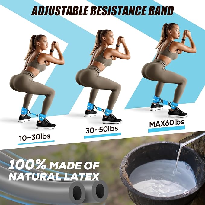 Ankle Resistance Bands with Cuffs, Ankle Weights Bands for Working Out, Women Leg and Glutes Workout Equipment, Exercise Bands for Kickbacks, Butt and Booty Trainer, Home Gym Fitness Equipment