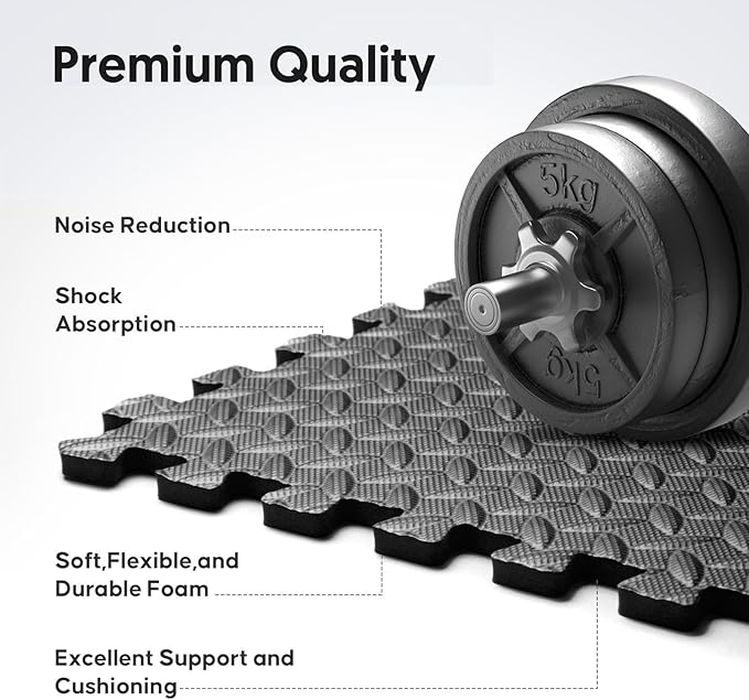 Home Gym Mat, Puzzle Exercise Mat, EVA Interlocking Foam Floor Tiles for Home Workout Equipment and Kids' Play Areas - Blue, 24 in x 24 in x ½ in - (Black, 36 Pack (144 SQ FT))