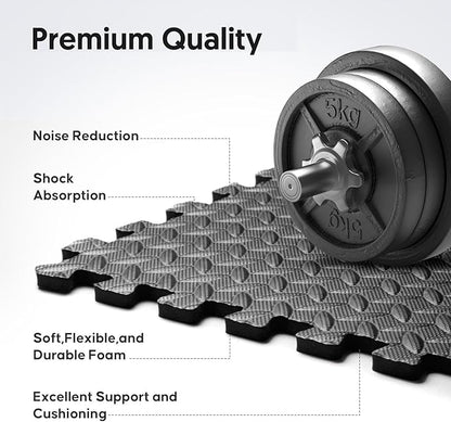 Home Gym Mat, Puzzle Exercise Mat, EVA Interlocking Foam Floor Tiles for Home Workout Equipment and Kids' Play Areas - Blue, 24 in x 24 in x ½ in - (Black, 36 Pack (144 SQ FT))