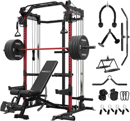 Mikolo Power Cage, 2000LB Power Rack with Independent Dual Pulley System, Multi-Function Home Gym Workout Machine for Cable Crossover