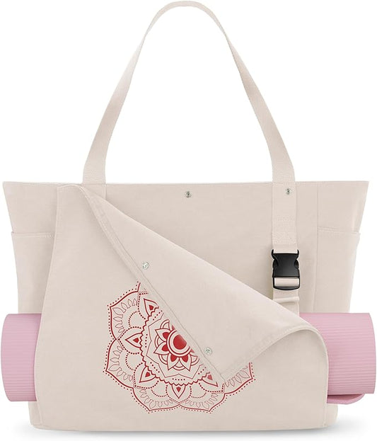Gonex Yoga Mat Bag, Yoga Gym Bag Tote Bag with Multi Pockets For Women Men, Canvas Yoga Mat Carrier Take in Out Mat Easily For Pilates Travel Workout Office
