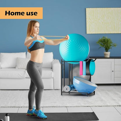 Exercise Ball Holder - Medicine Ball Rack for 85cm Yoga Ball Yoga Mat Storage, Garage Stability Ball Organizer Stand for Home Gym