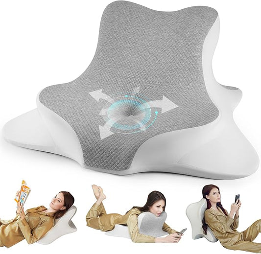 Reading Pillow for Bed, Lying, Leaning and Prone, Ergonomic Memory Foam Bed Wedge Pillow for Headboard, Chin & Back Support Pillows on Bedrest Couch Floor- Grey