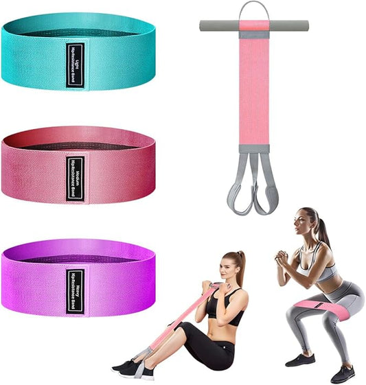 Ocdin Fabric Pedal Resistance Band with Handle, 4 Yoga Starter Set of Stretch Exercise Workout Bands, Unisex Anti-Broken Ab and HIPS Training Elastic Rope