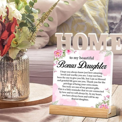 Bonus Daughter Gifts, Step Daughter Gifts from Stepmom, Stepdaughter Gifts, to My Bonus Daughter Acrylic Desk Plaque Sign
