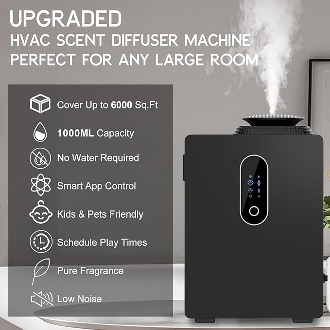 2025 Upgraded HVAC Scent Diffuser Machine Cover 6000 Sq.Ft With Wi-Fi Control for Large Room, 1000ml Scent Air Machine For Home, Waterless Cold Air Aromatherapy Essential Oil Diffuser for Hotel,Office