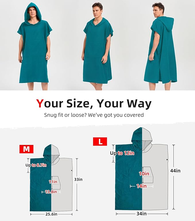Abahub Surf Poncho Men & Women Towel Poncho Adult with Hood, Thick Quick Dry Changing Poncho Towel, Microfiber Wearable Cover Up for Surfing Beach Swim - Absorbent Changing Towel M (Dark Green)
