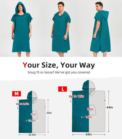 Abahub Surf Poncho Men & Women Towel Poncho Adult with Hood, Thick Quick Dry Changing Poncho Towel, Microfiber Wearable Cover Up for Surfing Beach Swim - Absorbent Changing Towel M (Dark Green)