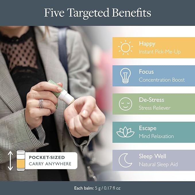 Scentered Aromatherapy Balm Stick Gift Set with Travel Pouch - Sleep, Focus, Stress-Relief, Mood Boost & Calm - 100% Natural Essential Oil Blends: Lavender, Chamomile, Rosemary, Cedarwood, Ylang Ylang