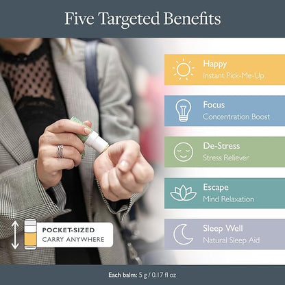 Scentered Aromatherapy Balm Stick Gift Set with Travel Pouch - Sleep, Focus, Stress-Relief, Mood Boost & Calm - 100% Natural Essential Oil Blends: Lavender, Chamomile, Rosemary, Cedarwood, Ylang Ylang