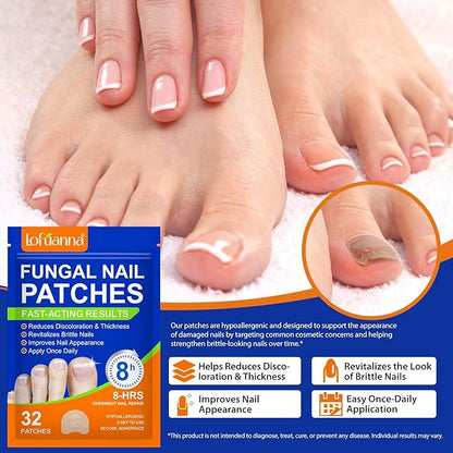 Toenail Treatment Extra Strength - 32 Pcs Nighttime Nail Patches, Overnight Toe Nail Treatments for Damaged Nails Foot Nails Repair and Care, 8-Hour Restores Healthy Appearance (2PCS)