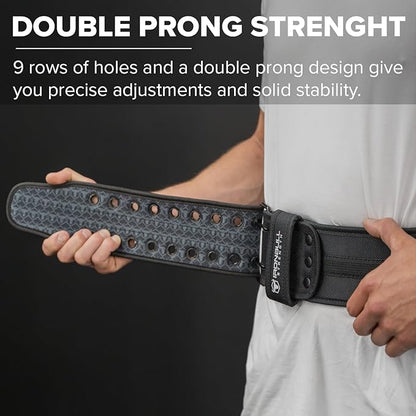 Hybrid Weight Lifting Belt – Heavy Duty Prong Support, Neoprene Interior, Tapered Powerlifting Design – Back Support for Squats, Deadlifts, & Strength Training – Stylish & Rigid Gym Belt for Men & Women