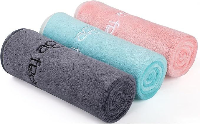 Microfiber Gym Towels Bigger Size Super Soft for Exercise Fitness, Sports, Workout, 380-GSM 15-Inch x 31-Inch Quick-Drying Towels (Teal-Pink-Grey, 3 Pack)