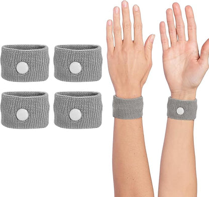 Motion Sickness Wristband, Anti-Nausea Acupressure Wrist Band for Nausea Relief, Dizziness and Vomiting from Car Sea Boat Flying Travel Sickness for Adults and Kids (Grey, Large, 2 Pairs)