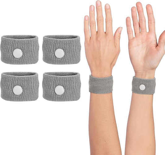 Motion Sickness Wristband, Anti-Nausea Acupressure Wrist Band for Nausea Relief, Dizziness and Vomiting from Car Sea Boat Flying Travel Sickness for Adults and Kids (Grey, Large, 2 Pairs)