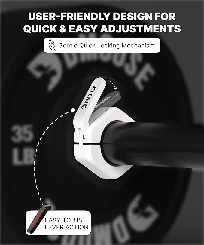 DMoose Fitness Barbell Clips 2 Inch (Pair) - Quick Release Olympic Barbell Clamps & Collars with Anti Slip TRP Grip for Secure Weightlifting and Powerlifting - Weight Clips for Bars at Home or Gym