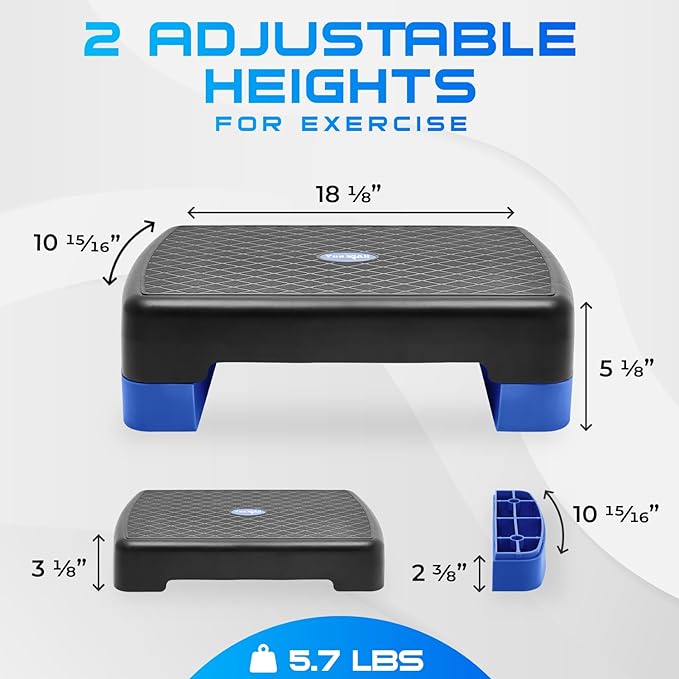Yes4All 18.1" Aerobic Exercise Step Platform with 2 Risers, Adjustable Height Workout Stepper 3" 5.1" for Home Gym Step Up Exercise & Balance Training, Mulltiple Colors