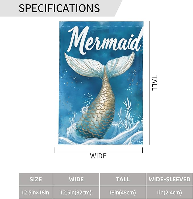 Mermaids Garden Flag 12x18 In Double Sided Yard Flags Lawn Sign Decor No Flagstand