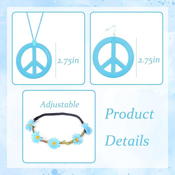 choice of all Peace Sign Necklace Earrings Sunflower Headband Set for Women 60s 70s Outfits Hip Hop Hippie Jewelry Halloween Costume Accessories