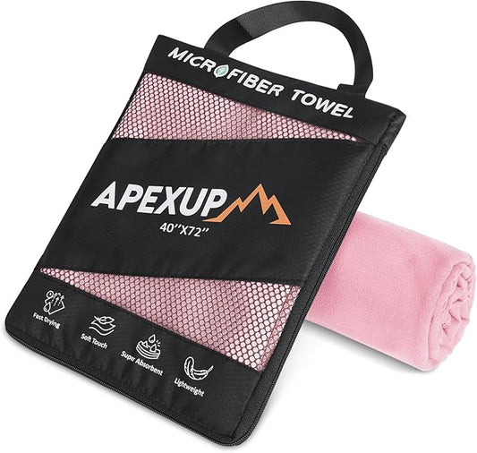 APEXUP Microfiber Travel Towel, Ultra Absorbent Quick Dry Towels, Lightweight Gym Sports Camping Towel for Workout, Yoga, Beach, Shower, Swimming (72"×40", Pale Rose)