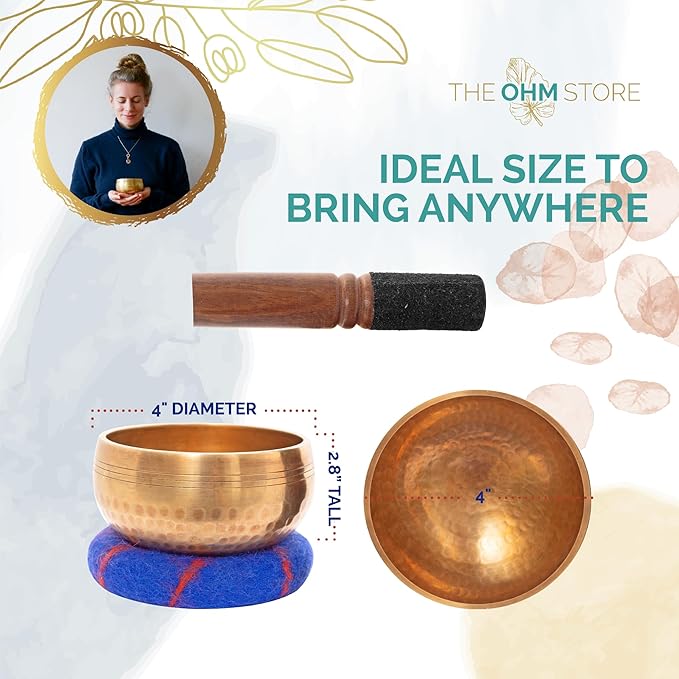 Ohm Store Tibetan Singing Bowl Set — Meditation Sound Bowl Handcrafted (4″)