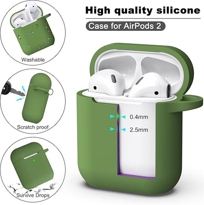 R-fun Compatible with AirPods Case Cover, Soft Silicone Protective Cover with Keychain for Women Men Compatible with Apple AirPods 2nd 1st Generation Charging Case, Front LED Visible,Olive Green