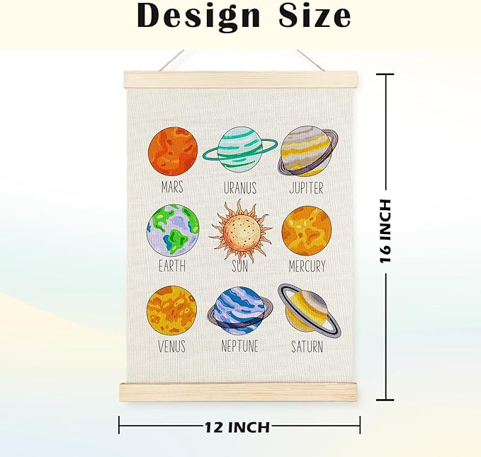 Solar System Poster Wall Art, Space Poster Wall Art Decor, Space Decor for Boys Room, Outer Space Room Decor, Planets Solar System Wall Art for Classroom Boys Kids Room Nursery Playroom, 12x16 Inches