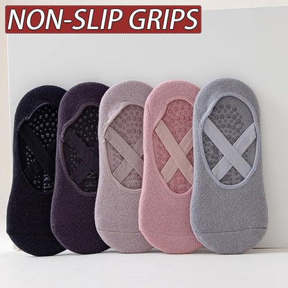 CHUNFO Grip Socks Womens Pilates Yoga Barre Non Slip Stripes Cotton Ankle Anti-Skid Sock Size 5-10
