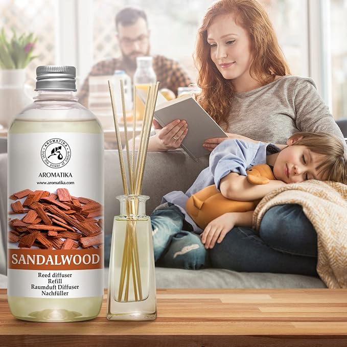 Reed Diffuser Refill Sandalwood 17 Fl Oz (500ml) - Room Diffuser - Home Fragrance - Scented Diffusers for Aromatherapy - Air freshener - Fresh/Intensive Fragrance