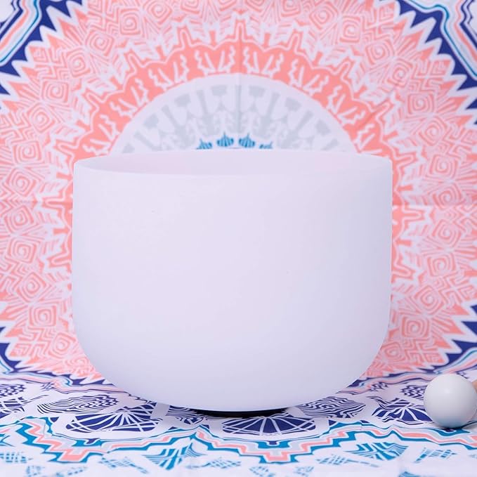 432Hz B Crown Chakra Frosted Quartz Crystal Singing Bowl 8 inch mallet and o-ring included