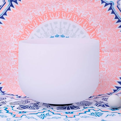 432Hz B Crown Chakra Frosted Quartz Crystal Singing Bowl 8 inch mallet and o-ring included