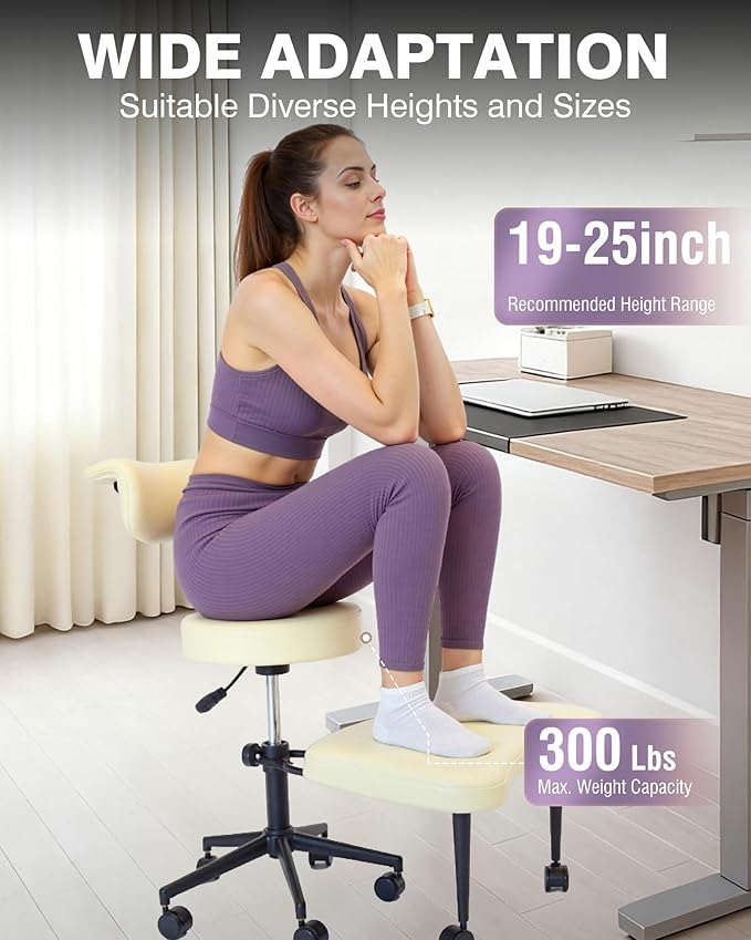 PYY Cross Legged Office Chair - with Wrap-Around Armrest, 300lbs Load Capacity Meditation Chair with Wheels for Adults, Adjustable Height Yoga Chair, Ergonomic Chair for Home and Office