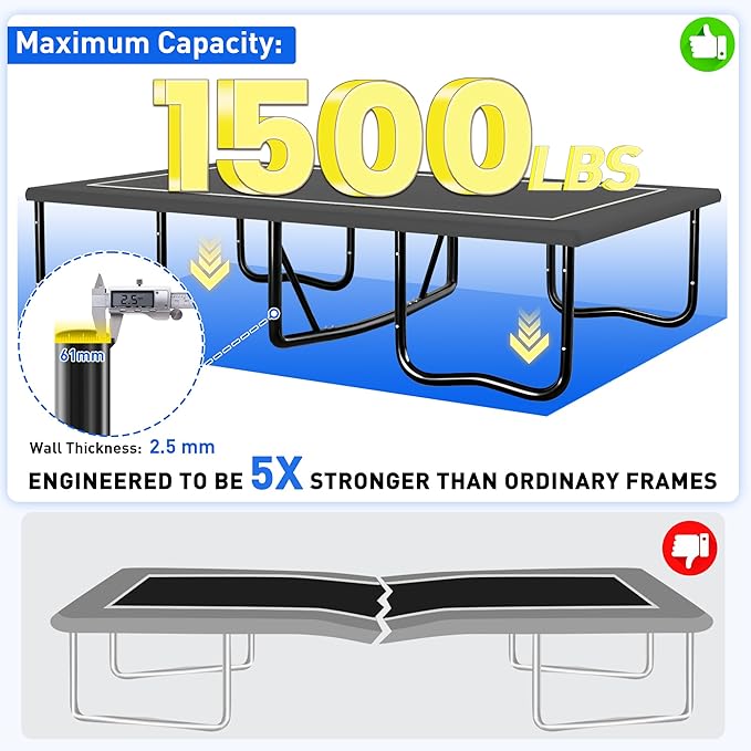 8×14FT Rectangle Tranpoline 1500LBS Heavy Duty Outdoor Tranpoline w Enclosure for Adults & Kids, ASTM Approved Gymnastics Tranpoline, No-Gap Design, Safe Family Backyard Bouncing Fun