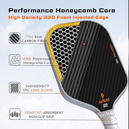 Pickleball Paddles, Raw T700 Carbon Fiber Pickleball Paddle, 16mm Power Polymer Core, Professional Rackets for Great Spin, Control & Precision Shots, USAPA Approved